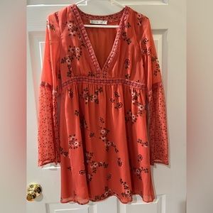 Abercrombie & Fitch Salmon Long Sleeve Dress with Floral Design (S)